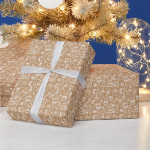 Christmas Themed Kraft Brown Holiday Wrapping Paper