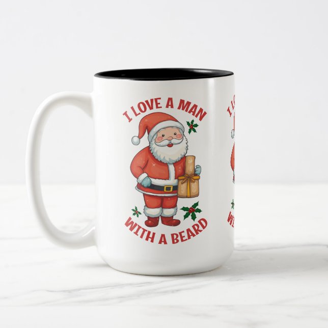 Christmas Themed Mug:  "I LOVE A MAN WITH A BEARD" Two-Tone Coffee Mug (Left)