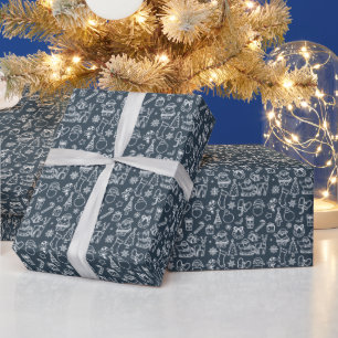 Christmas Themed Navy Blue Holiday Wrapping Paper