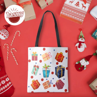 Christmas Themed Polka Dots and Gifts  Tote Bag