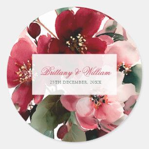  Christmas Themed Red Floral Wedding  Classic Round Sticker