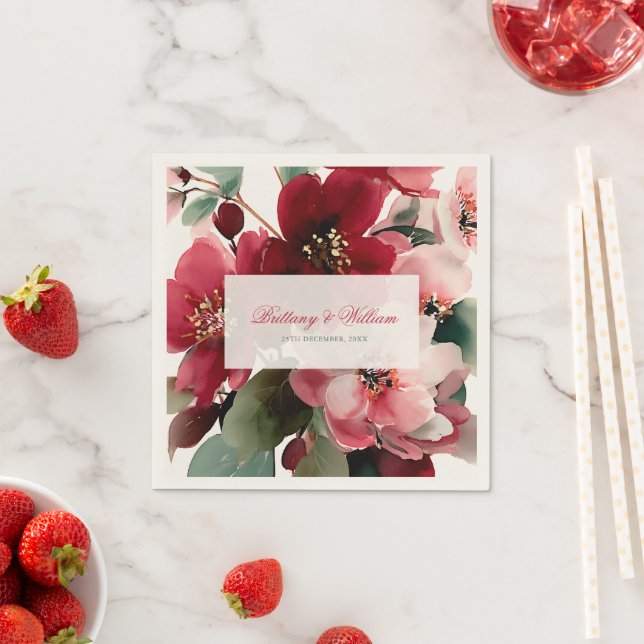  Christmas Themed Red Floral Wedding  Napkin (Insitu)