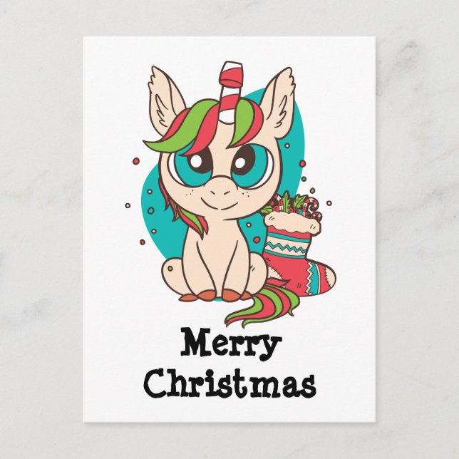 Christmas Themed Unicorn Holiday Postcard (Front)