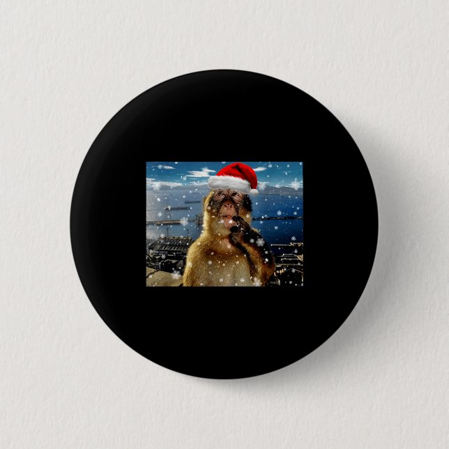 Christmas Thinking Monkey Meme Brainrot Xmas Gift  2 Inch Round Button (Front)