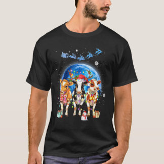 Christmas Three Cow Xmas Santa Hat Moon Christmas T-Shirt