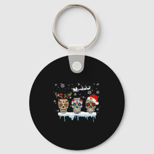 Christmas Three Mexican Flower Sugar Skull In Keychain