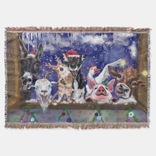 Christmas Throw Blanket Funny Farm Animal Party