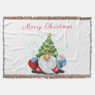 Christmas Throw Blanket Gnome with Gift
