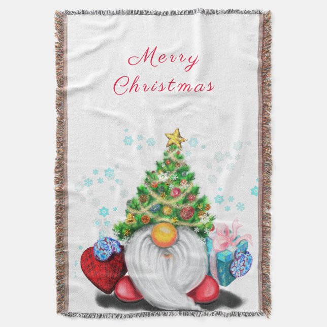 Christmas Throw Blanket Gnome with Gifts (Front Vertical)