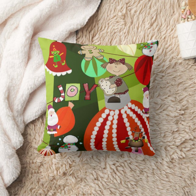 Christmas Throw Pillow, Blue Plaid Red Bow Pillow (Blanket)