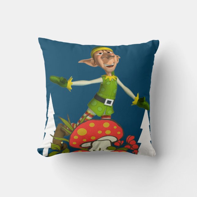 Christmas Throw Pillow, Elf Mushroom Pillow (Front)