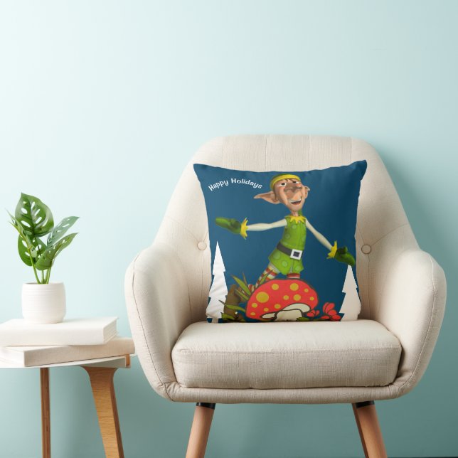 Christmas Throw Pillow, Elf Mushroom  Throw Pillow (Chair)