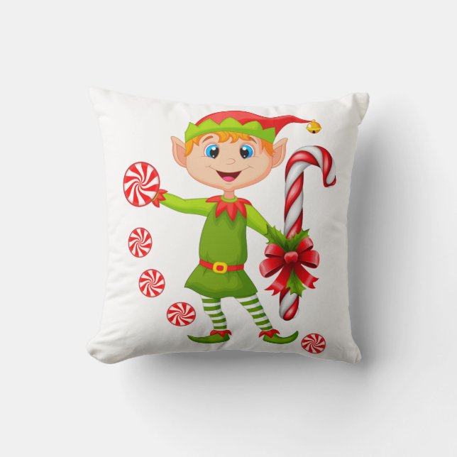 Christmas Throw Pillow, Elf Peppermint Pillow (Front)