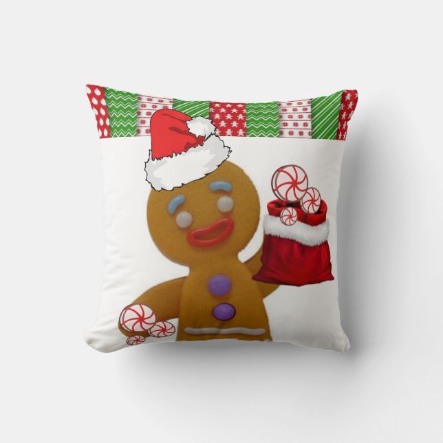 Christmas Throw Pillow, Gingerbread man Pillow (Front)