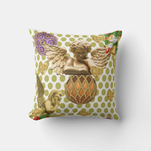 Christmas Throw Pillow, Gold Angel Throw Pillow