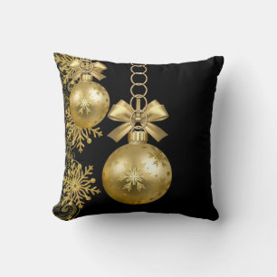 Christmas Throw Pillow, Gold Balls Throw Pillow
