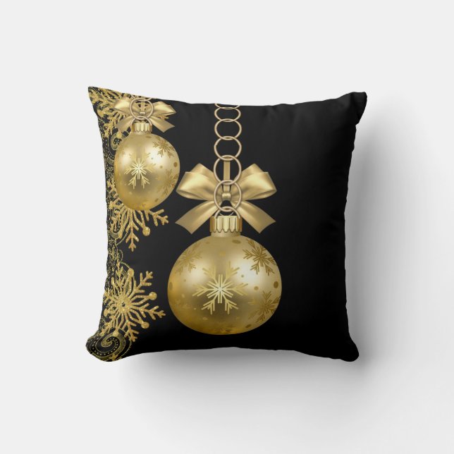 Christmas Throw Pillow, Gold Balls Throw Pillow (Front)