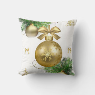 Christmas Throw Pillow, Gold Balls Throw Pillow
