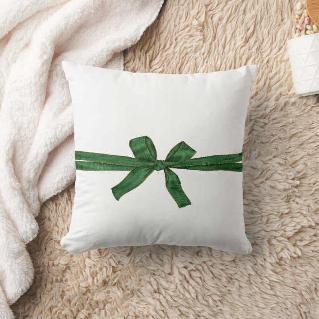 Christmas Throw Pillow, Green Bow Pillow (Blanket)