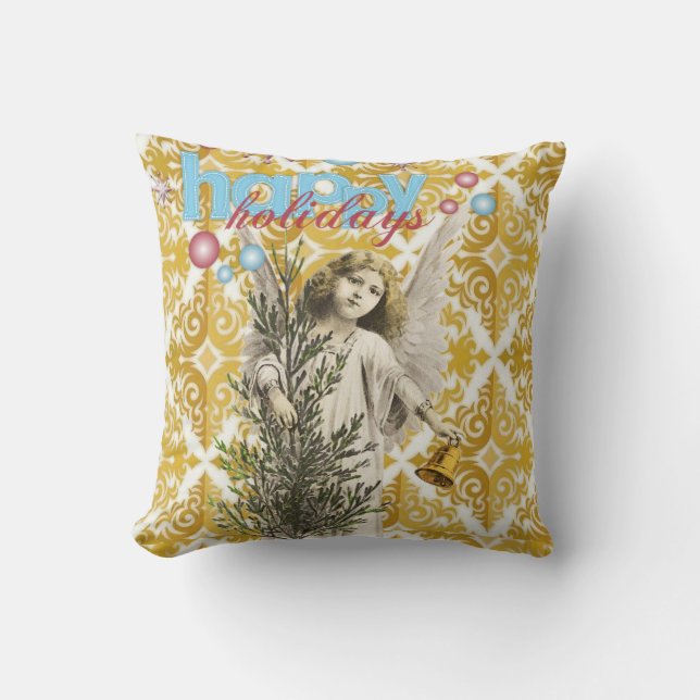 Christmas Throw Pillow, Happy Holidays Angel Throw Pillow (Front)