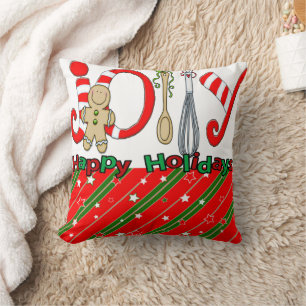 Christmas Throw Pillow, Happy Holidays Throw Pillow