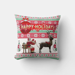 Christmas Throw Pillow, Happy Holidays Throw Pillow
