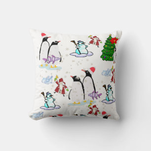 Christmas Throw Pillow, Penguin Santa Snowman  Pillow