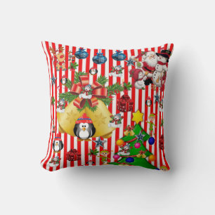 Christmas Throw Pillow, Penguin Stripe Snowman Pillow