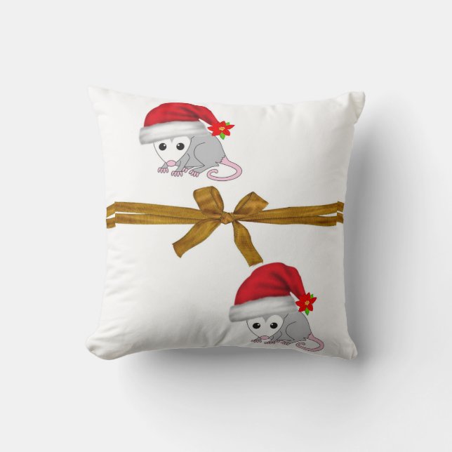 Christmas Throw Pillow, Possum Throw Pillow (Front)