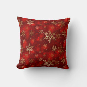 Christmas Throw Pillow-Red & Gold Snowflakes Pillow