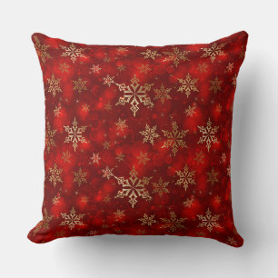 Christmas Throw Pillow-Red & Gold Snowflakes Pillow