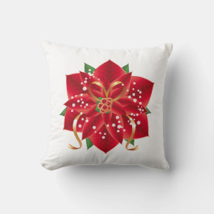 Christmas Throw Pillow-Red Poinsettia Pillow