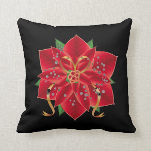 Christmas Throw Pillow-Red Poinsettia Throw Pillow