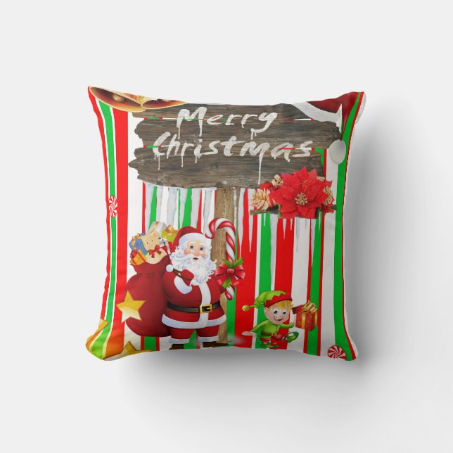 Christmas Throw Pillow, Santa Elf Pillow (Front)