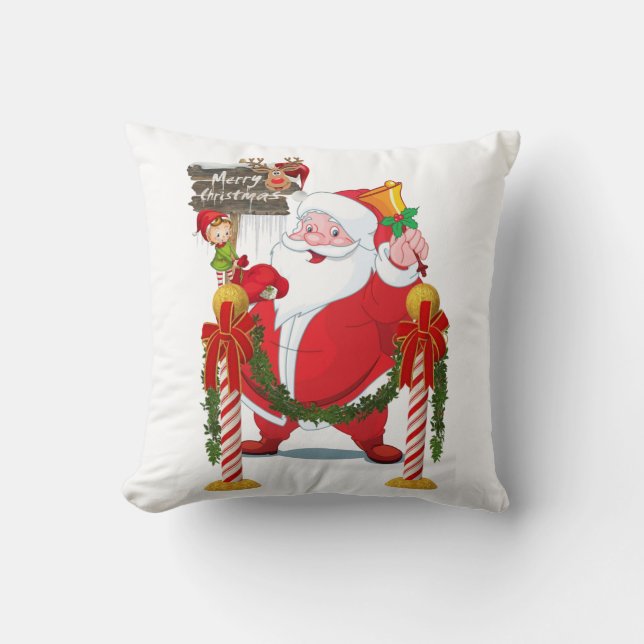 Christmas Throw Pillow, Santa Elf Pillow (Front)