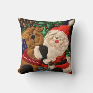 Christmas Throw Pillow/Santa & Reindeer Pillow