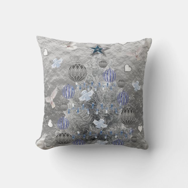 Christmas Throw Pillow, Silver Tree Pillow (Front)