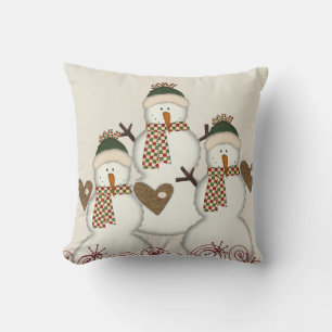 Christmas Throw Pillow, Snowman Beige Throw Pillow