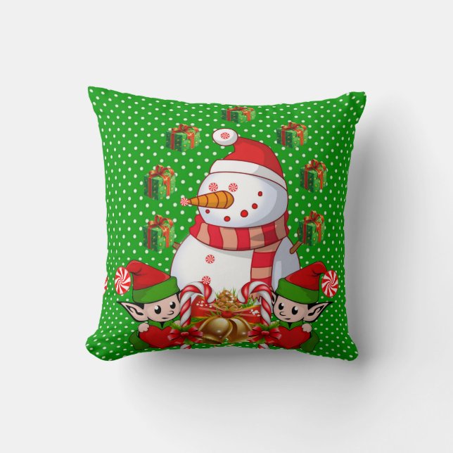 Christmas Throw Pillow, Snowman Elf Pillow (Front)