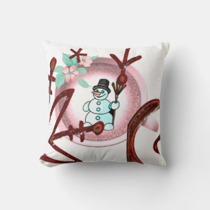 Christmas Throw Pillow, Snowman Floral  Pillow