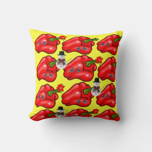 Christmas Throw Pillow, Snowman Red Peppers  Pillow