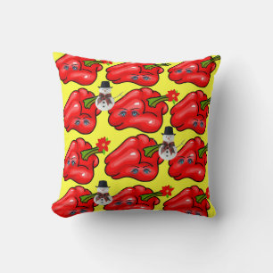 Christmas Throw Pillow, Snowman Red Peppers Throw Pillow