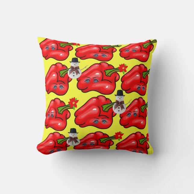 Christmas Throw Pillow, Snowman Red Peppers  Throw Pillow (Front)