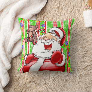 Christmas Throw Pillow, Stripe Teddy Bear Throw Pillow