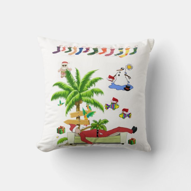 Christmas Throw Pillow, Summer Beach Bum Santa Pillow (Front)