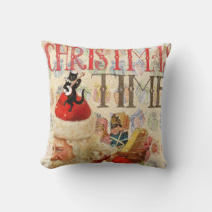 Christmas Throw Pillow,Vintage Cat Pillow