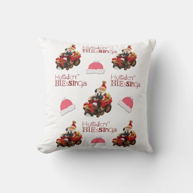 Christmas Throw Pillow, Vintage Santa Blessings Throw Pillow (Front)