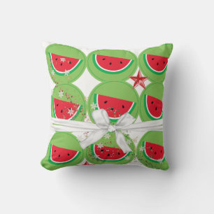 Christmas Throw Pillow, Watermelon White Bow  Throw Pillow