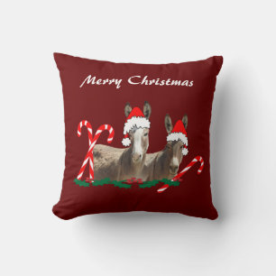 Christmas throw pillow, wildlife, donkeys pillow