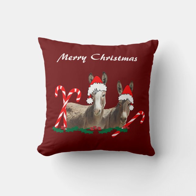 Christmas throw pillow, wildlife, donkeys pillow (Front)